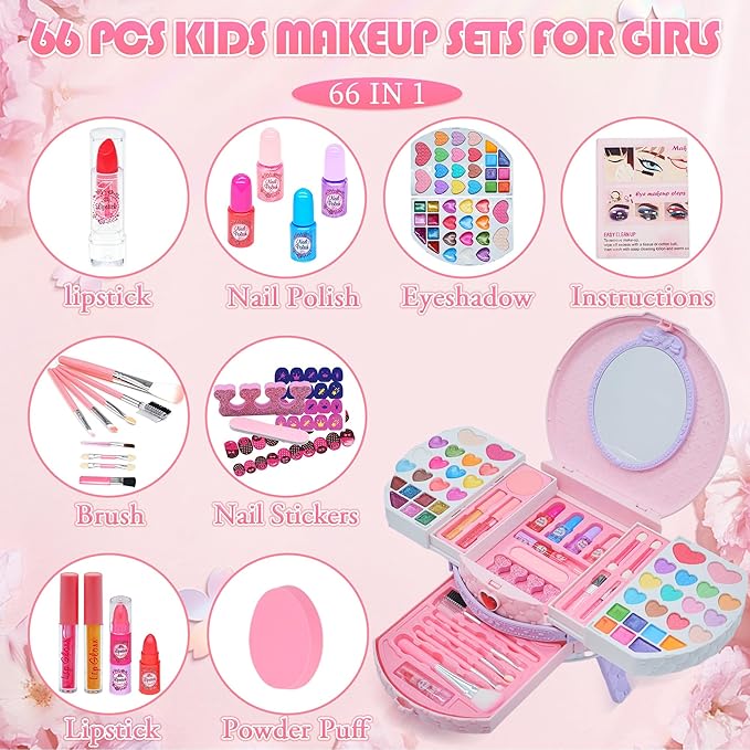 Kids Washable Makeup Girls Toys - Real Makeup Kit for Little Girls, Kid Make up Set for Toddlers Children Princess Dress Up Birthday Gifts Toy for 3 4 5 6 7 8 9 10 11 12 Year Old Girl (Pastel Violet)