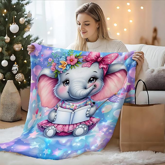 Elephant Blanket for Kids Girls Blankets Gift for Daughter Granddaughter, Cute Cozy Soft 50 x 40 Inches Flannel Throws for Bed Travel Sofa Living Room