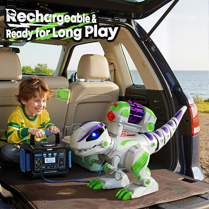 Ruko 8809 Dinosaur Toys for Kids, Large Rechargeable Remote Control T-Rex Toys, with Programmable, Walking, Roaring, LED Eyes and Shooting, Interactive Gifts for Boys & Girls Age 3 4 5 6 7 8, Green