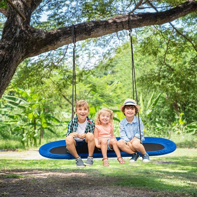 Costzon 60'' Giant Waterproof Platform Saucer Tree Swing Set, 700 lb Weight Capacity, Outdoor Saucer Tree Swing with Adjustable Hanging Ropes, Swing for Children Park Backyard (Blue)