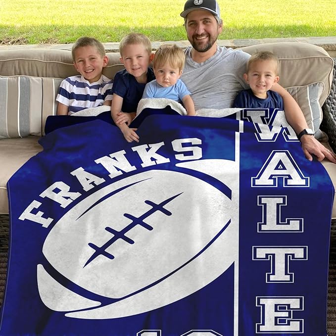 Personalized Football Blankets with Name Numbers, Custom Football Team Game Throw Flannel Blankets Stuff Gifts for Boys Sports Lover Fans Kids Adult