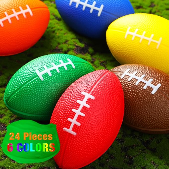 Jerify 24 Pack Foam Footballs 5 inch Bulk Mini Spiral Football Toys Easy Grip Waterproof Small Soft Emulation Foam Footballs for Kids Toddler Indoor Outdoor Play Game Football Party Favors