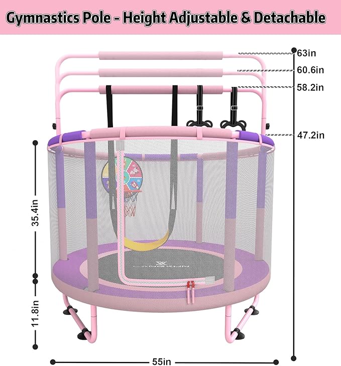 LANGXUN 60" Trampoline for Kids, 5ft Toddler Mini 6-in-1 Trampoline Indoor Outdoor with Swing, Basketball Hoop, Dart Board, Rings, Christmas Toys Birthday Gifts for Girls Boys