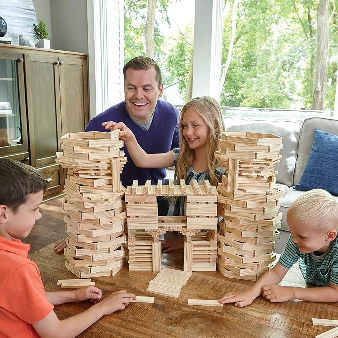 MindWare KEVA Structures 400 Plank Wooden Building Blocks Set - Includes 400 Pine KEVA Planks, Canvas Storage Bag and Full-Color Idea Book