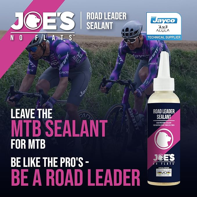 JOE'S NO FLATS Road Leader Sealant - Use for Low Volume High Pressure Road Bike Tires - Road Bike Tubeless Tire Sealant