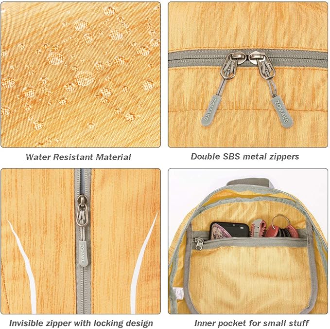 ZOMAKE 25L Ultra Lightweight Packable Backpack, Foldable Hiking Backpacks Water Resistant Small Folding Daypack for Travel(Muddy Yellow)