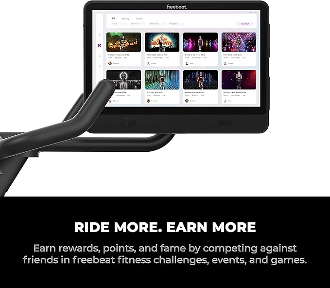 Freebeat Boom Exercise Bike, Smart Spin Bike for Home, 15.6'' HD Touchscreen, Auto Resistance, Compact Stationary Bike with Screen, Bluetooth, Scenic Rides, Training Algorithm, Gamified Classes with Expert Instructors