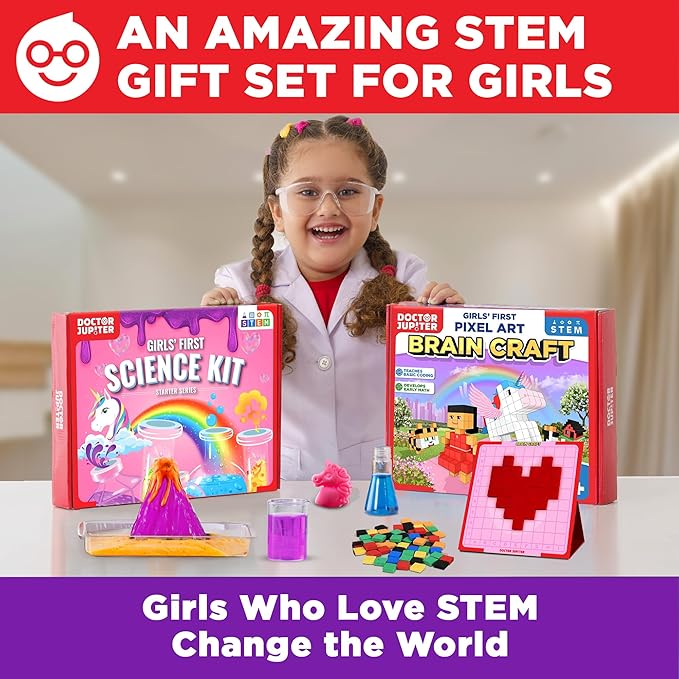 Doctor Jupiter Amazing Science Gift Set | Set of ‘Girls’ First Science Kit Starter’, ‘Brain Craft’ for Kids Ages 5+ | Birthday Gift Ideas, STEM Learning & Educational Toys for 5-6-7-8 Year Old Girls