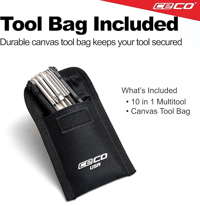 CECO-USA 10 Function Bike Tool – Bicycle Multi tool – Heavy Duty, Compact Pocket Sized, Lightweight – High Strength CR-V 6150 Tool Steel – Easy To Carry