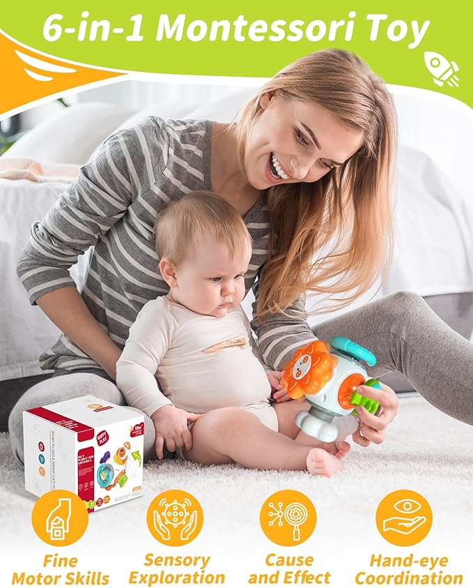 Montessori Sensory Toys for Toddlers, Activity Busy Cube for 18 Months 2 3 Year Old Boy Girl, Travel Plane Cars Learning Educational Toys for Baby Toddler Birthday Gifts