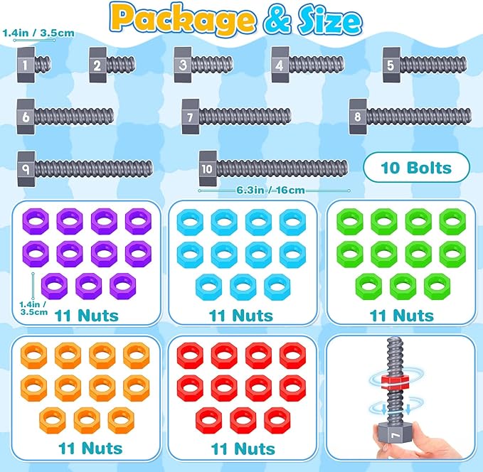 2-in-1 Montessori Counting & Stacking Toys for Toddlers Ages 1-5 Autism Sensory Toys for Kids Preschool Educational Spinning Learning Games Birthday Xmas Gifts for Boys Girls 1-5 Year Old