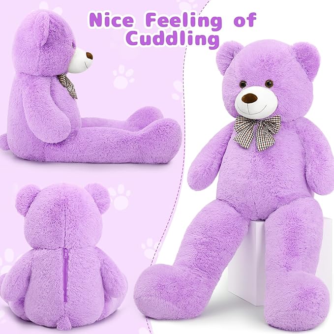 MaoGoLan Giant Teddy Bear 4 Feet,Adorable and Cuddly Big Bear Stuffed Animal 47", Classic Teddy Bear Plush Gift Decoration for Baby Shower,Party,Birthday,Valentines Day,Purple