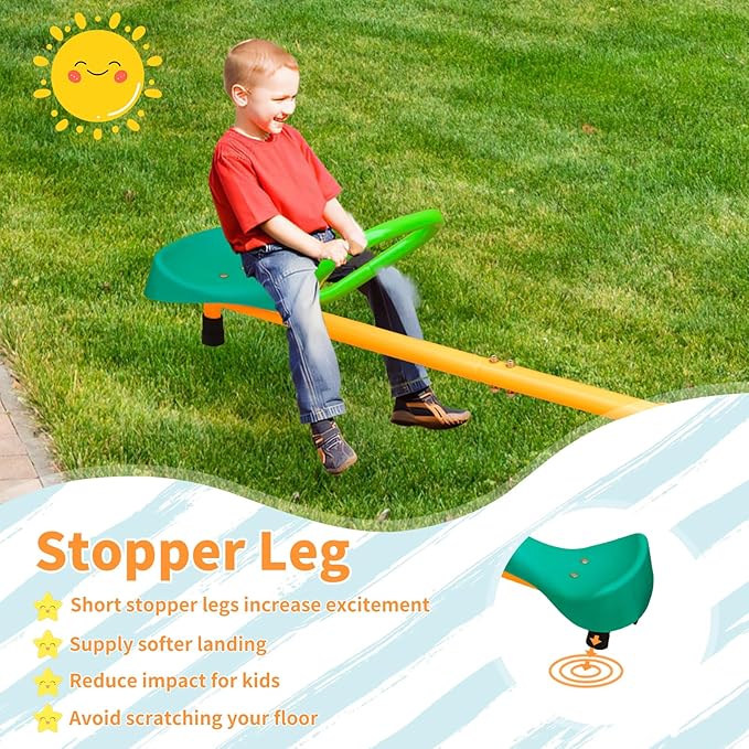 360 Degree Rotation Seesaw Swivel Teeter-Totter, 2/3/4 Seats Sit and Spin Outdoor Playground Equipment for Kids, Toddlers, Boys, Children (Green-2 Seats)