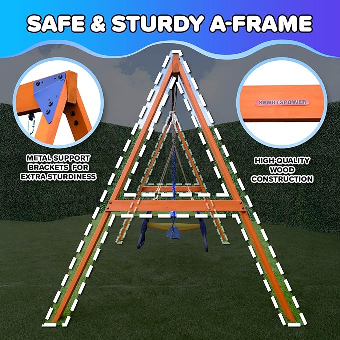 Sportspower™ Wildwood Wooden Swing Set: 2 Height Adjustable Swings and 40" Saucer Swing, Backyard Outdoor Playset for Kids