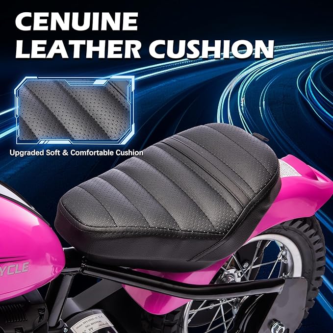 24V Kids Electric Motorcycle, 250W Electric Dirt Bike for Kids, Ride on Motorcycle Speed up to 14MPH, Retro Motocross with LED Lights, Pink