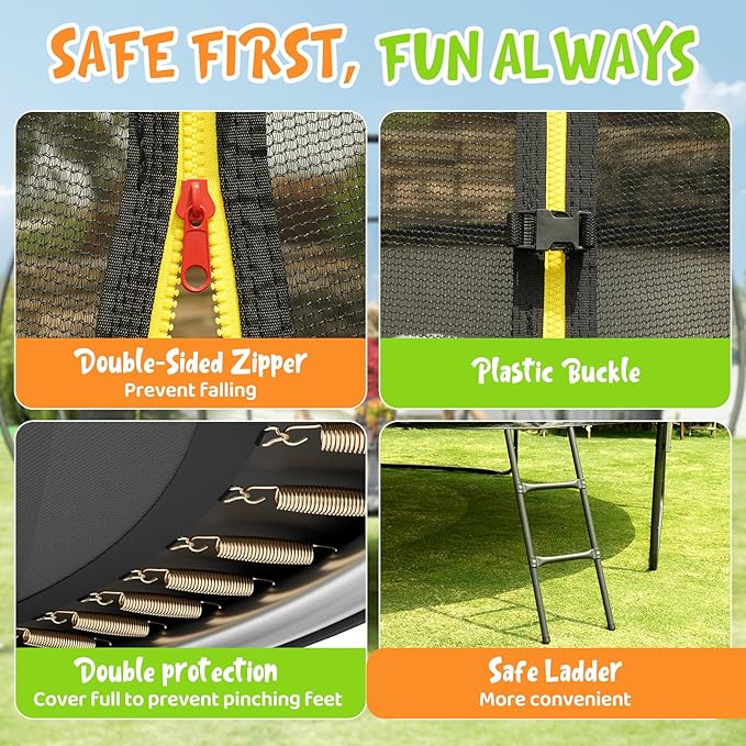 Gigu 10FT 12FT 14FT 15FT 16FT Recreational Trampolines with Enclosure Net and Ladder and Anti-Rust Coating, ASTM Approved Trampoline Outdoor for Kids and Adults Outdoor Yard Trampolines