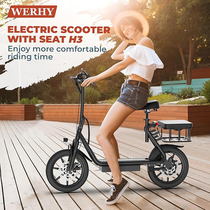 WERHY Electric Scooter, 8.5"/10"/14" Tire, Powerful 350/500W Motor, Top Speed 19/22 MPH, 21-49Miles Max Range, Folding Escooter for Adults & Teens with Dual Braking