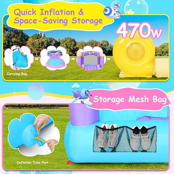 Inflatable Bounce House for Kids 3-6 with Water Slide Ball Pit Pool & 50 Ocean Balls, 5 in 1 Bouncy Castle w/ 6 Sticky Ball Dart Board Game, Basketball Hoop, Storage Bag & Blower Indoor Outdoor Party