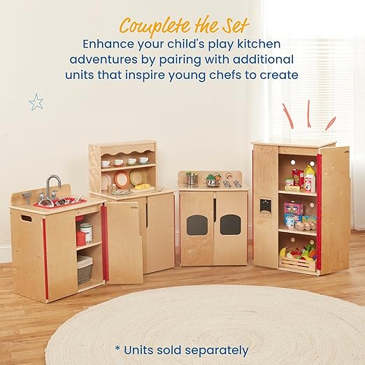 ECR4Kids Play Kitchen Refrigerator, Wooden Playset, Natural