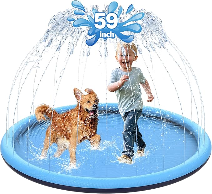 59" Non-Slip Splash Pad for Kids and Dog, Thicken Sprinkler Pool Summer Outdoor Water Toys, Extra Large Backyard Wading Pool for Children Boys & Girls or Pet Dog (Blue)