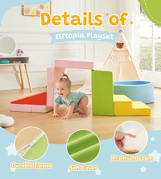 Foam Climbing Blocks with Ball Pit & Stairs for Toddlers Aged 1-3 -Soft Playset for Indoor Crawling, Foam Playground Set for Baby to Active Playing Inside -(Balls NOT Included),Multicolored