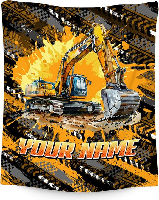 Mercuryelf Kids Blanket for Boys Personalized Excavator Blankets Gifts - 4 Sizes Cozy Flannel Throw for Toddler