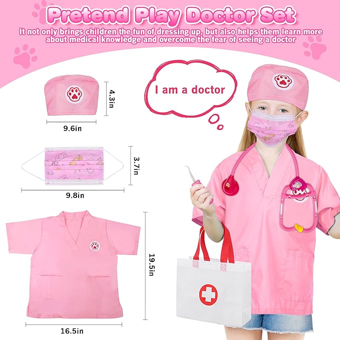 33Pcs Pet Doctor Kit for Toddlers - Dress Up Costume & Pretend Doctor Play Set with Cat Toy, Stethoscope, Pet Vet Roleplay Toys, Christmas Birthday Gifts for Ages 3 4 5 6 7 8 Year Old Boys Girls