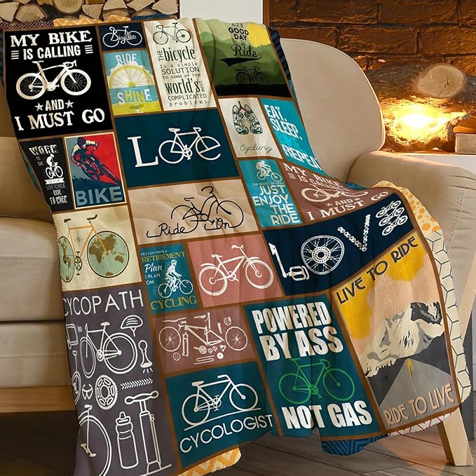 Bicycle Cycling Blanket Bike Throw Blankets Gifts for Men Boys Girls Women Plush Cozy Flannel Fleece Ultra Soft Fuzzy Party Blanket for Bed Couch Sofa 80"X60"