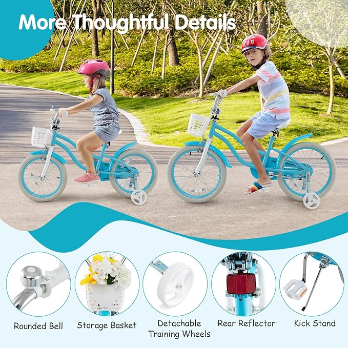 HONEY JOY Kids Bike, 12 14 16 18 20 Inch Toddler Bikes w/Training Wheels, Handbrake & Coaster Brake, Fully Enclosed Chain, Adjustable Handlebar & Seat, Kids Bicycle w/Basket, Girls Boys Bike 3-8