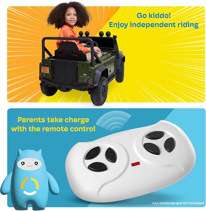 Kidzone Licensed Land Rover Defender 110 SVX 12V Ride On Car for Kids Ages 3–8, Electric SUV Toy with Parent Remote Control, Bluetooth Music, LED Headlights, Off-Road Wheels, Black