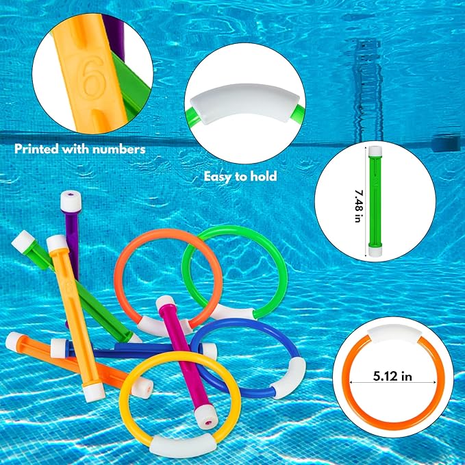 Underwater Pool Toys for Kids Ages 4-8, Summer Training Swim Pool Diving Toys Gift Set, Swimming Pool Toys for Kids Ages 8-12 for Fun Water Toys Games