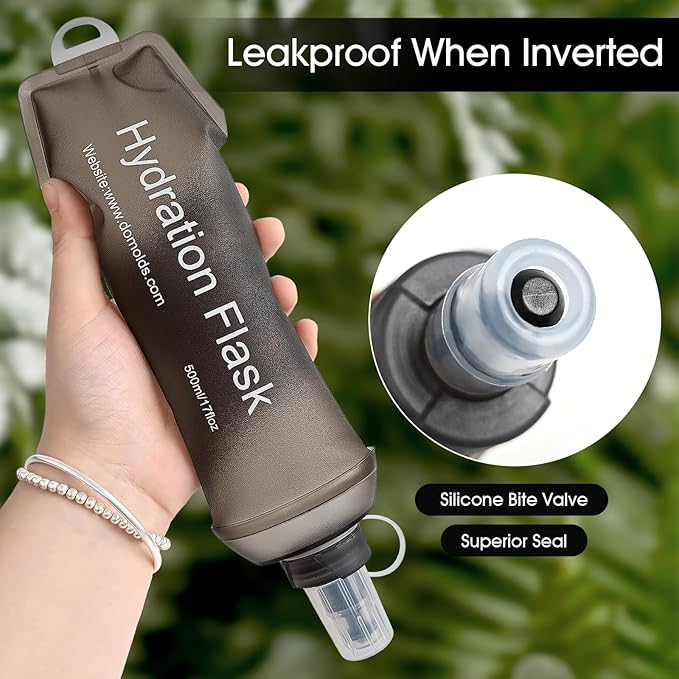 GYGYL Soft Flask, TPU Collapsible Soft Water Bottle for Hydration Pack, Running Vest, Leak-Proof Folding Water Bottle for Hiking Cycling Climbing Jogging-150ml Grey, 2pcs