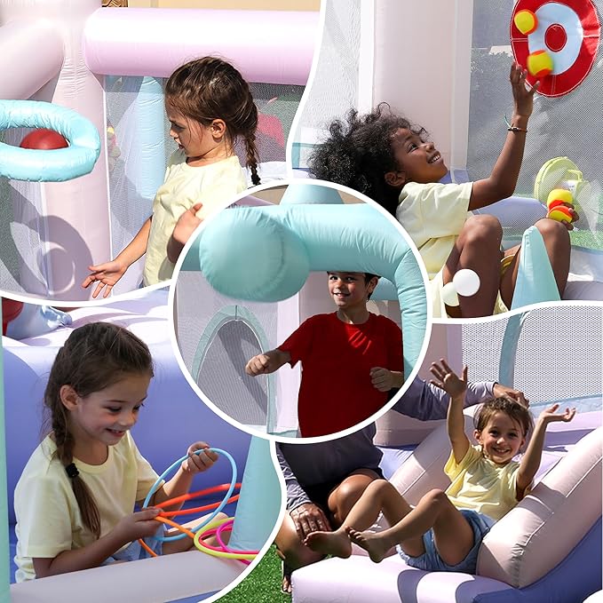 Bounce House Inflatable Slide Kids Bouncy Castle with Ball Pit,Dreamy Jumper with Air Blower for Wet and Dry