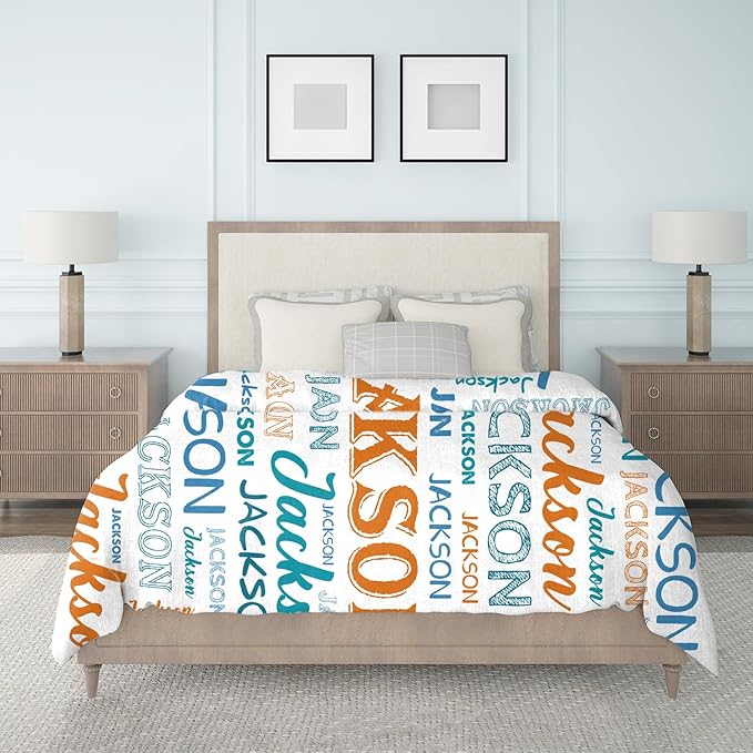 Ship Next Day, Personalized Baby Blanket with Name - Printed in USA, Custom Name Blanket for Boys Girls Kids, Customized Flannel Blankets Gifts for Teen Shower Toddlers Christmas Brithday