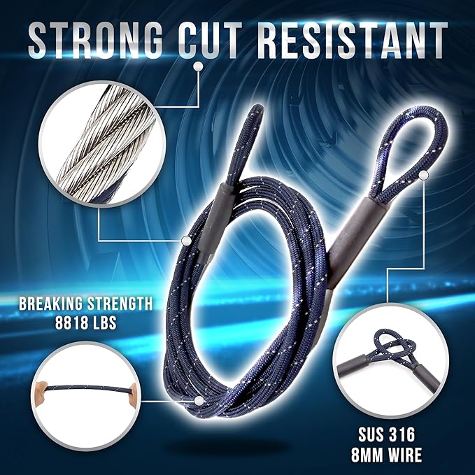 Big & Strong 7/16" Steel Security Cable Lock (7FT/13FT) with Looped Ends Anti-Theft for High-Value Assets, Movement Protection of Motorcycles, Generators, Jobsite Tools, Grills & More