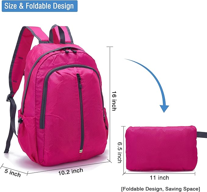 YZAOLL 25L Lightweight Packable Hiking Backpack Waterproof Hiking Daypack for Women Men Gym Backpack Travel Camping Vacation,Rose