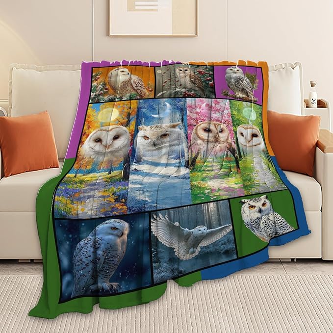 White Owl Throw Blanket White Owl Stuff Gifts for Kids Girls Boys Adults Women Men Soft Cozy Warm Plush Fluffy Fuzzy Fleece Blanket Decor 60''X80''