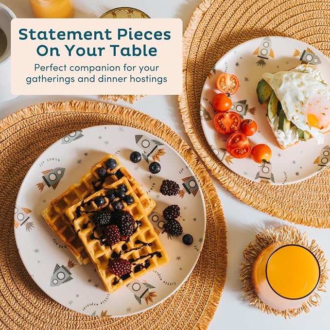 Nook Theory 4 Pack Reusable Bamboo Plates - Non-Toxic Toddler and Kids Plate, Dishwasher Safe, Not Microwavable Dinnerware (Space 10")