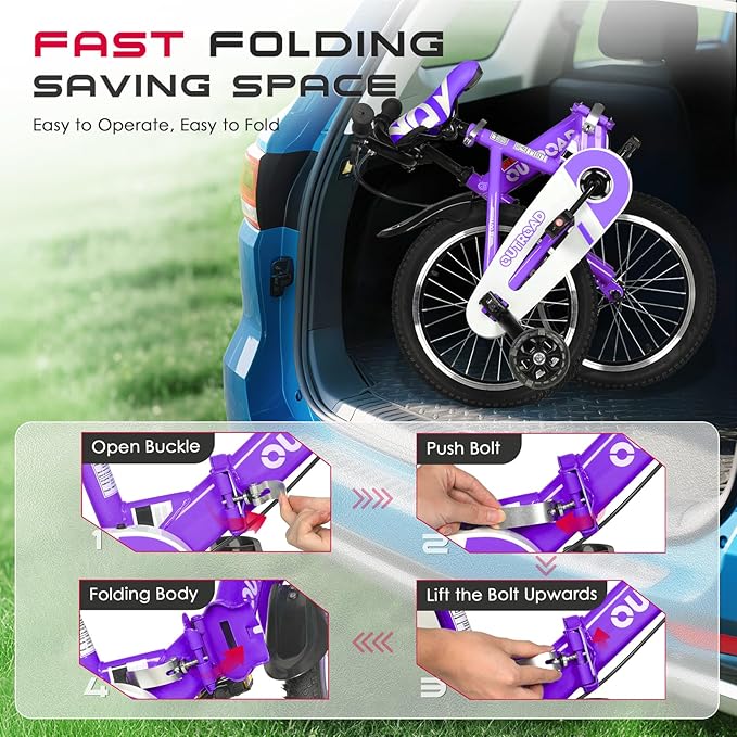 14/16/18 Inch Folding Kids Bike with Training Wheels, Gifts for Girl&Boy Age 3-10 Years, Toddler Bike with Dual Brakes for Beginners, Multi-Color