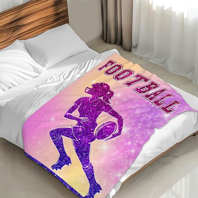 Football Blanket Gifts for Girls- 30x40 Inches Sport Throw Blanket for Babies Kids- Pink Soft Fuzzy Nap Blankets for Couch Sofa- Football Lovers Gifts