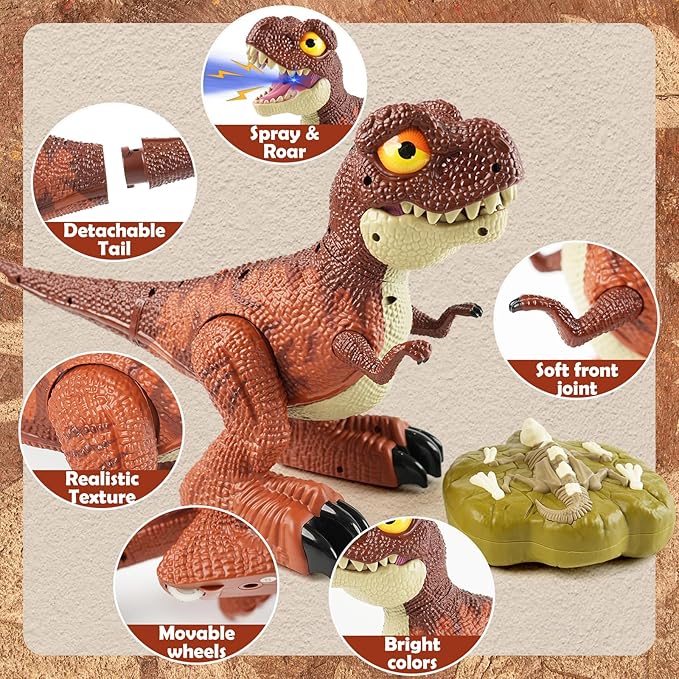 Remote Control Dinosaur Toy for Kids, Best Birthday Gift for Boys 3-5 4-7 8-12 Years Old, Realistic RC Walking Dinosaur with Light, Sound, Spray and 2.4GHz Remote Control