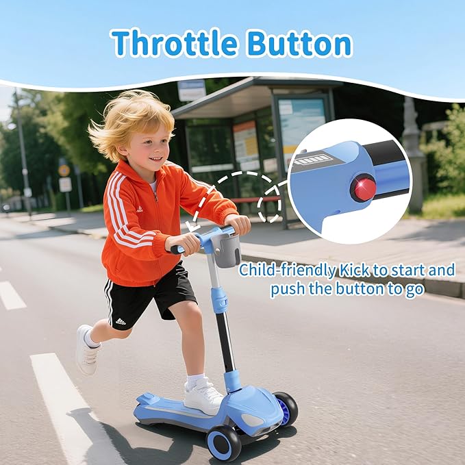 Electric Scooter for Kids with 3 LED Lighted Wheels, Adjustable Height & Lean-to-Steer, Anti-Slip Deck with Lights, Easy-Fold Mechanism, Balance Scooter for Kids,Toddlers