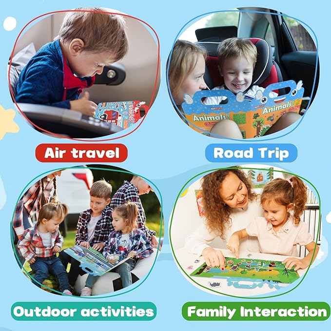 ASTARON 3 Pack Reusable 3D Puffy Sticker Book for Kids 3-6, Jelly Sticker Game Educational Sensory Learning Toy, Travel Toys and Busy Book(Little Wings Handle)