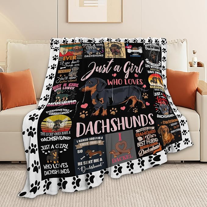 Dachshund Blanket Just A Girl Who Loves Dachshunds Weiner Dog Throw Blanket Gifts for Kids Girls Boys Adults Women Men Super Soft Cozy Plush Fluffy Fuzzy Fleece Blanket Decor 40''X50''
