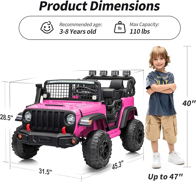 2 Seater Ride on Car Toy, 24V 4WD Electric Car for Kids 4-8 with Remote Control, 4x200W Motors, Capacity 110 lb - Pink