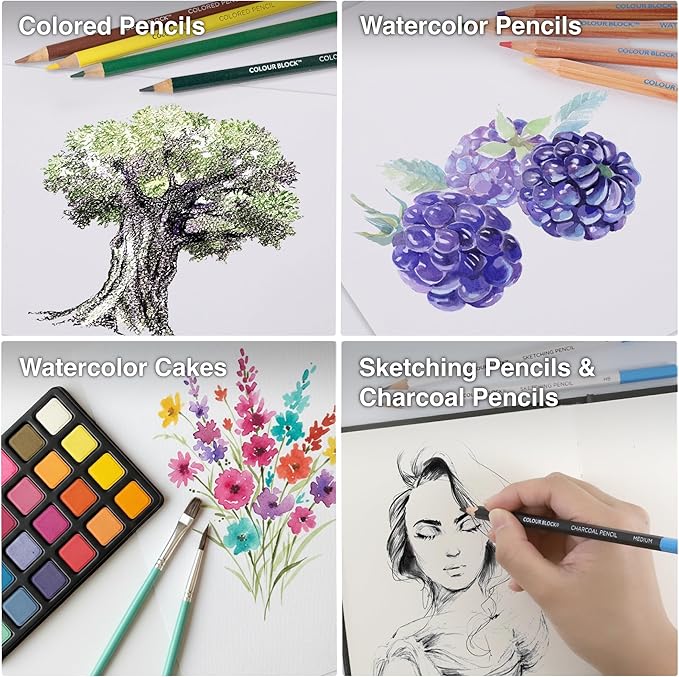 COLOUR BLOCK 181 pc Mixed Media Art Set in Exquisite Wooden Case - Acrylic & Water color Paints, Sketching, Colored Pencils, Soft & Oil Pastels