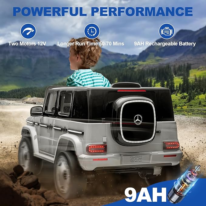 12V Ride on Kids Car, Electric Ride on Toy with Remote Control, LED Lights, Music & 3 Speeds, for Kids Ages 3-6 Years Old, Grey