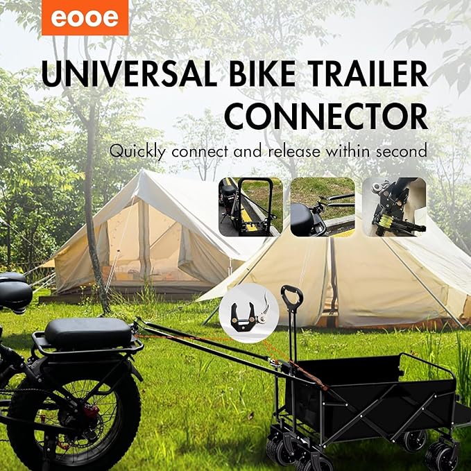 Bike Trailer Connector, Portable Folding Bicycle Trailer with Quick Release Clamps for Rear Carrier and Garden Cart