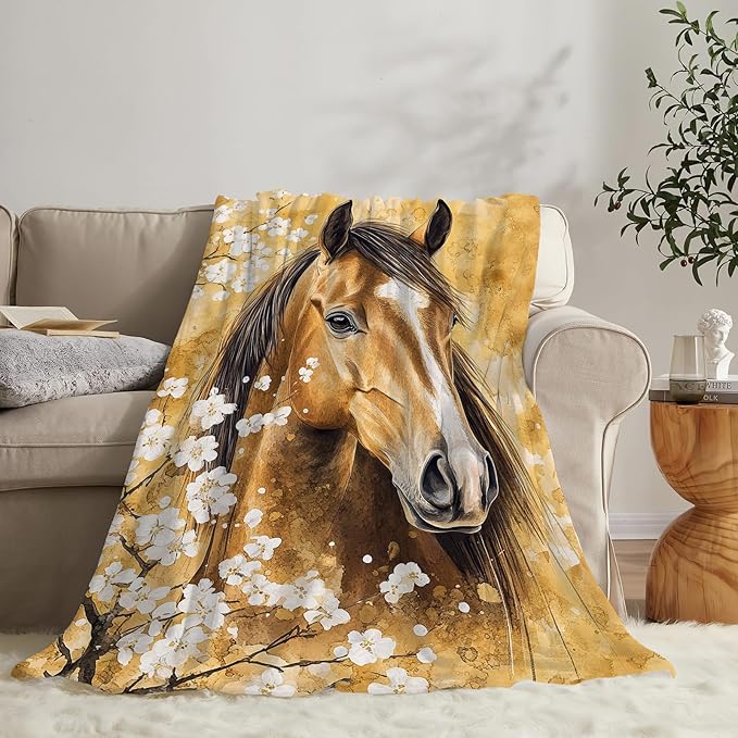 Horse Blanket Gifts for Girls Horse Stuff Throw Blanket Cozy Plush Fleece Flannel Animal Flower Blankets for Lovers Decor Boys Women Men 60"X50"