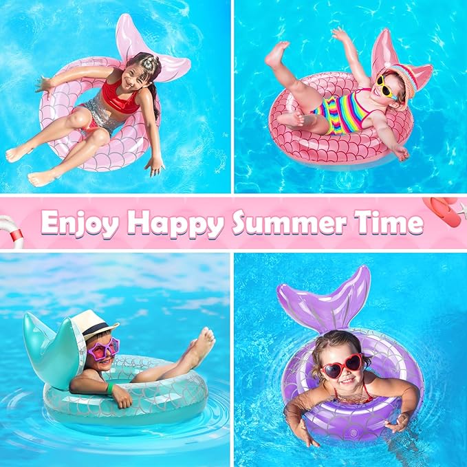 HeySplash Pool Floats Kids, Inflatable Swimming Ring Mermaid Tail Shaped Swim Tube Floaties, Summer Water Fun Beach Party Swimming Pool Toys for Kids Children Water Activities, Pink